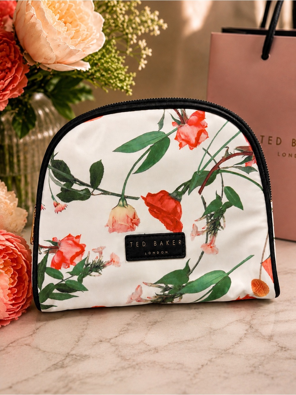 Ted Baker London Floral Cosmetic Bag in White, Green, Red